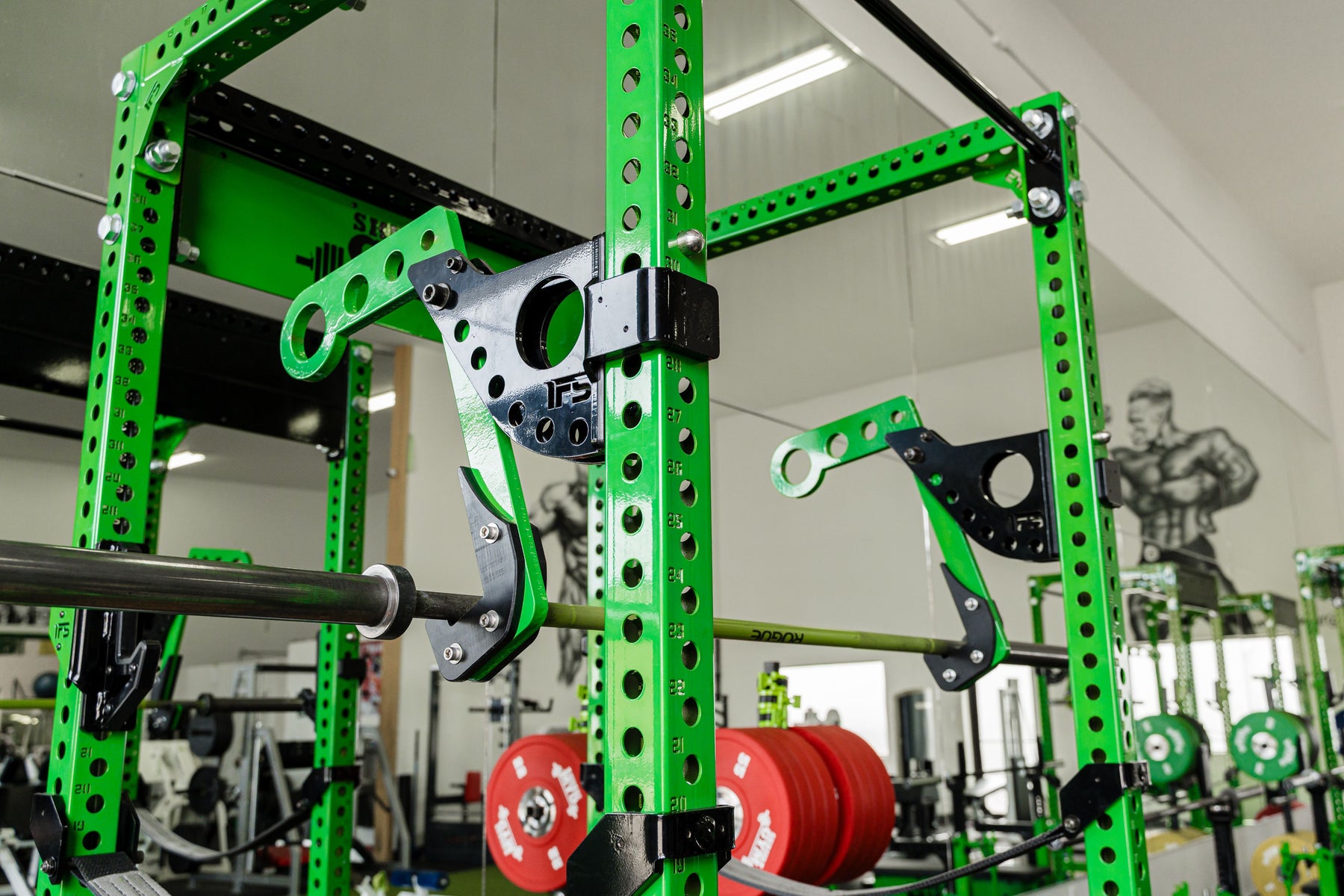 SKBuilt Gym custom green rack detail